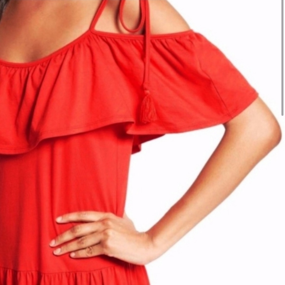 Rebecca Minkoff Mojave Red Off the Shoulder Tier Midi Summer Dress Size S - Picture 4 of 8